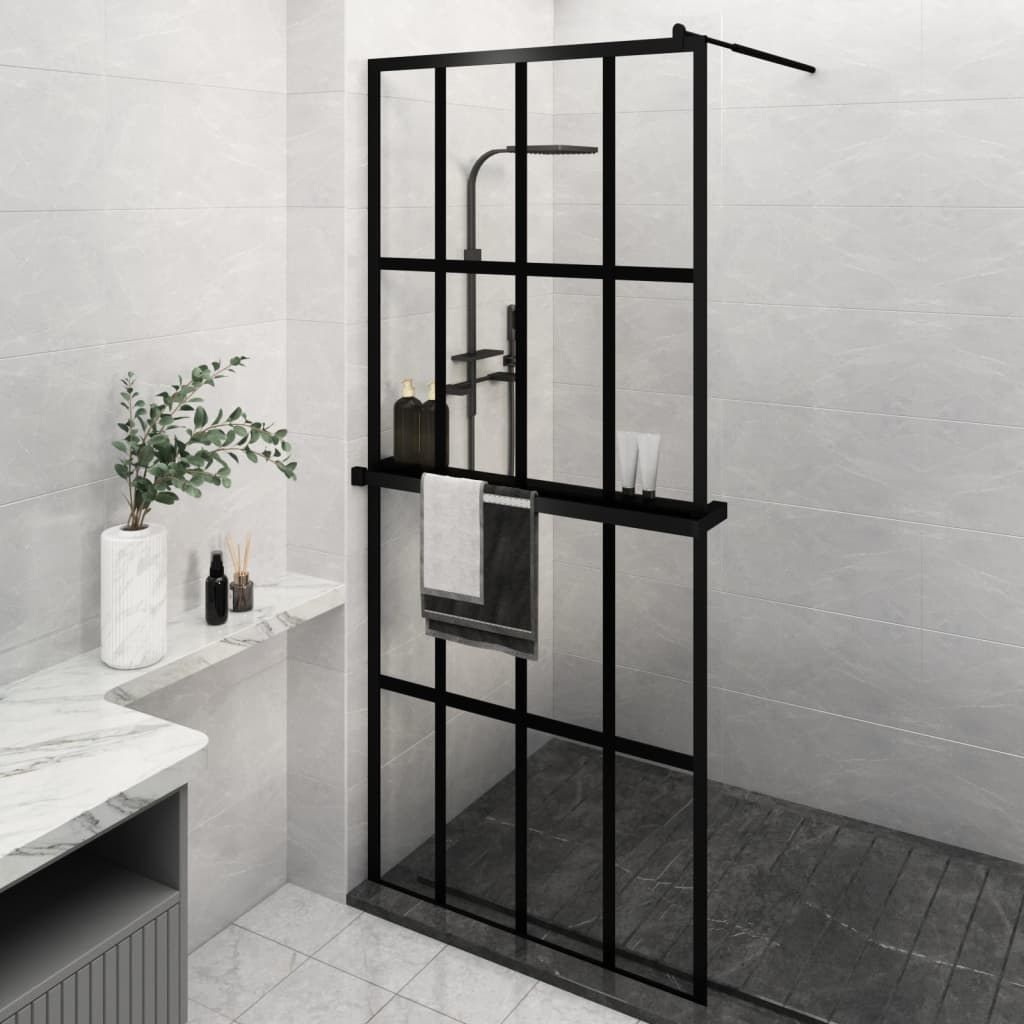 Mampara ducha con estante vidrio ESG aluminio cromado 100x195cm