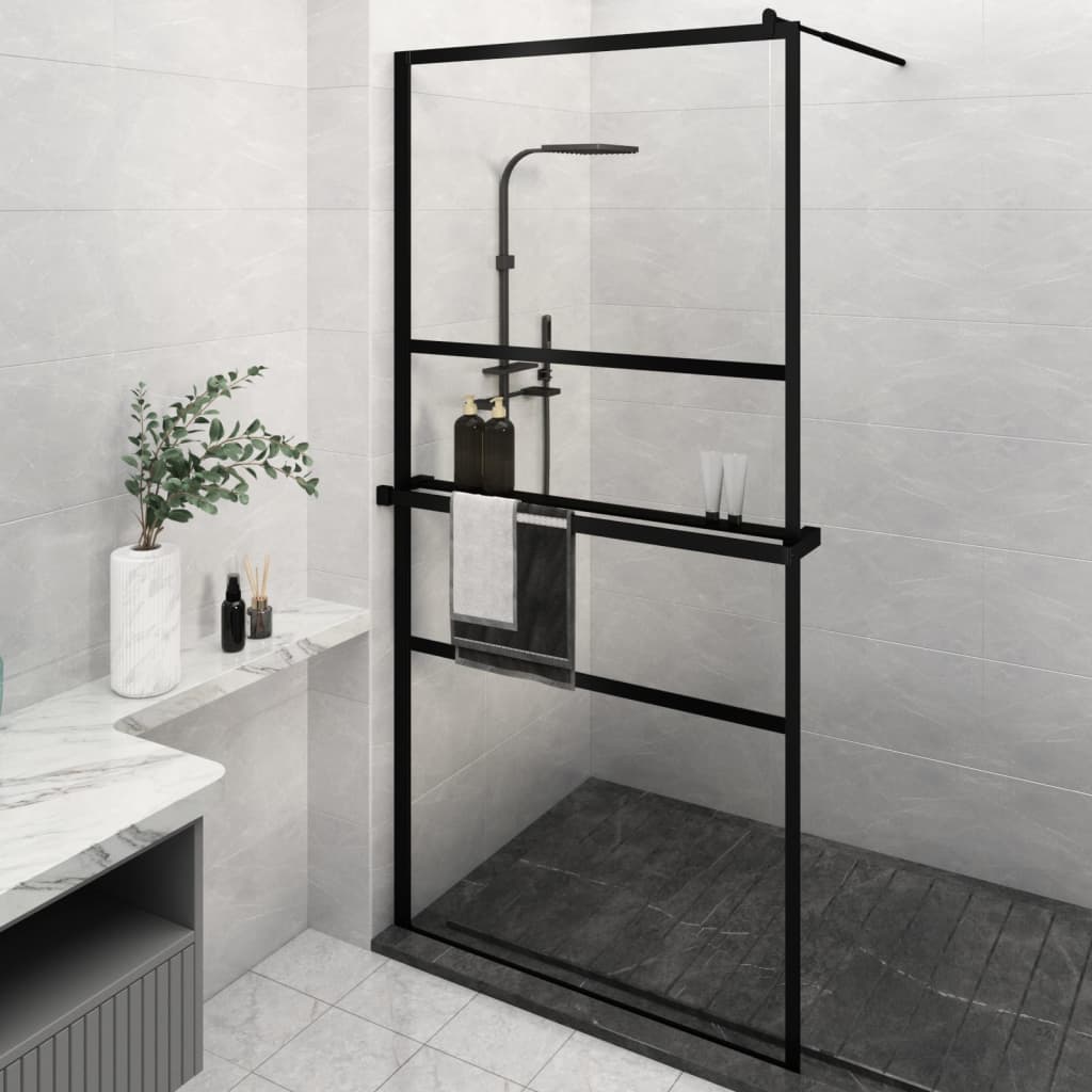 Mampara ducha con estante vidrio ESG aluminio cromado 100x195cm