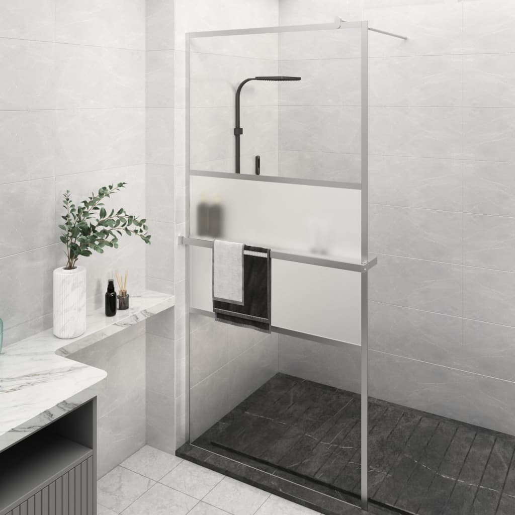 Mampara ducha con estante vidrio ESG aluminio cromado 100x195cm