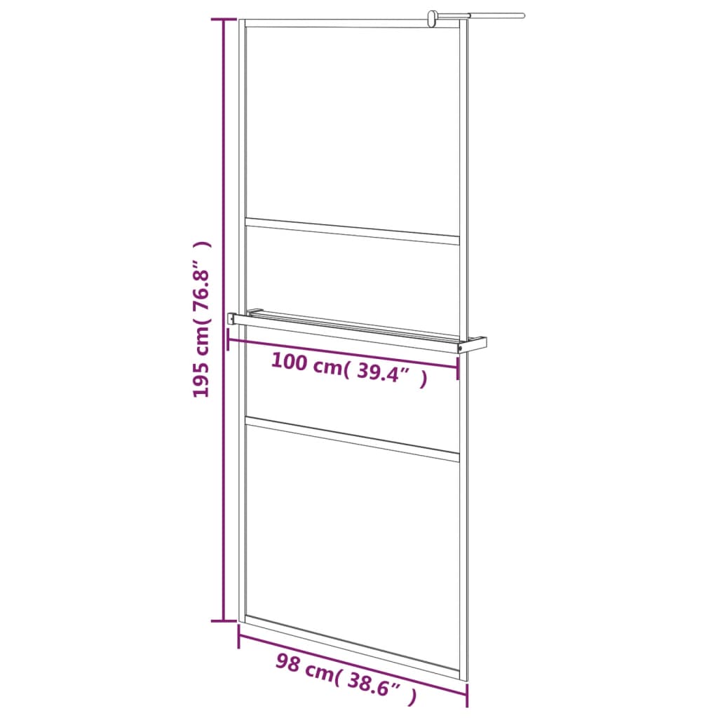 Mampara ducha con estante vidrio ESG aluminio cromado 100x195cm