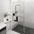 Mampara ducha con estante vidrio ESG aluminio cromado 100x195cm