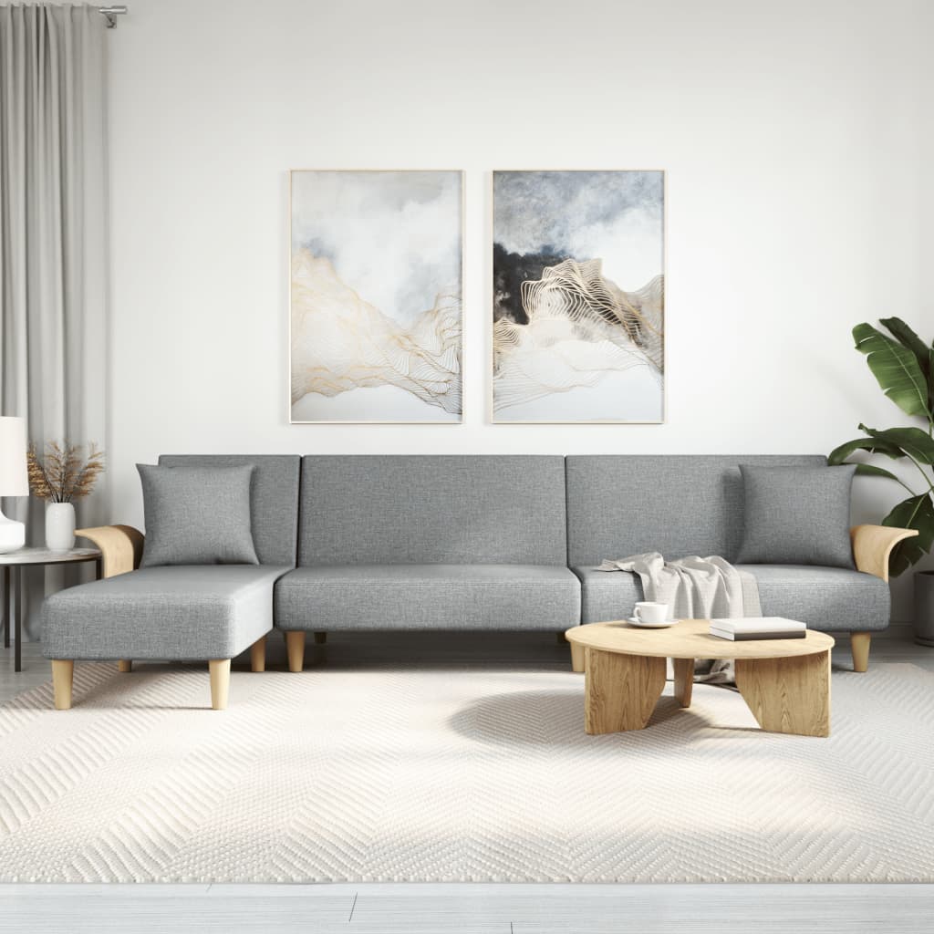 Sofá cama en forma de L tela gris claro 279x140x70 cm