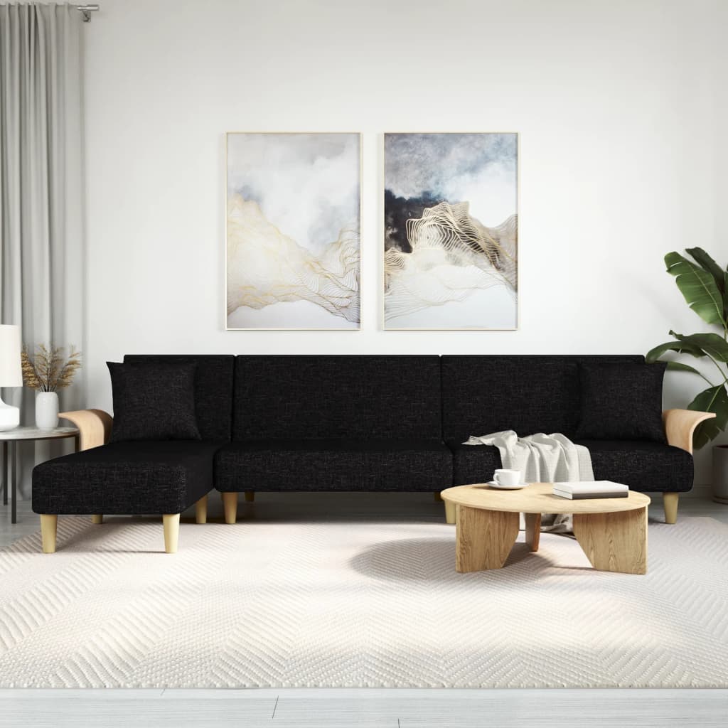 Light gray fabric L-shaped sofa bed 279x140x70 cm