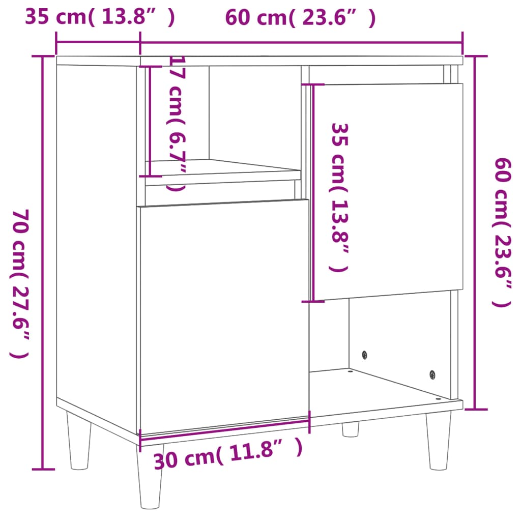 Aparadores 2 uds madera contrachapada blanco 60x35x70 cm