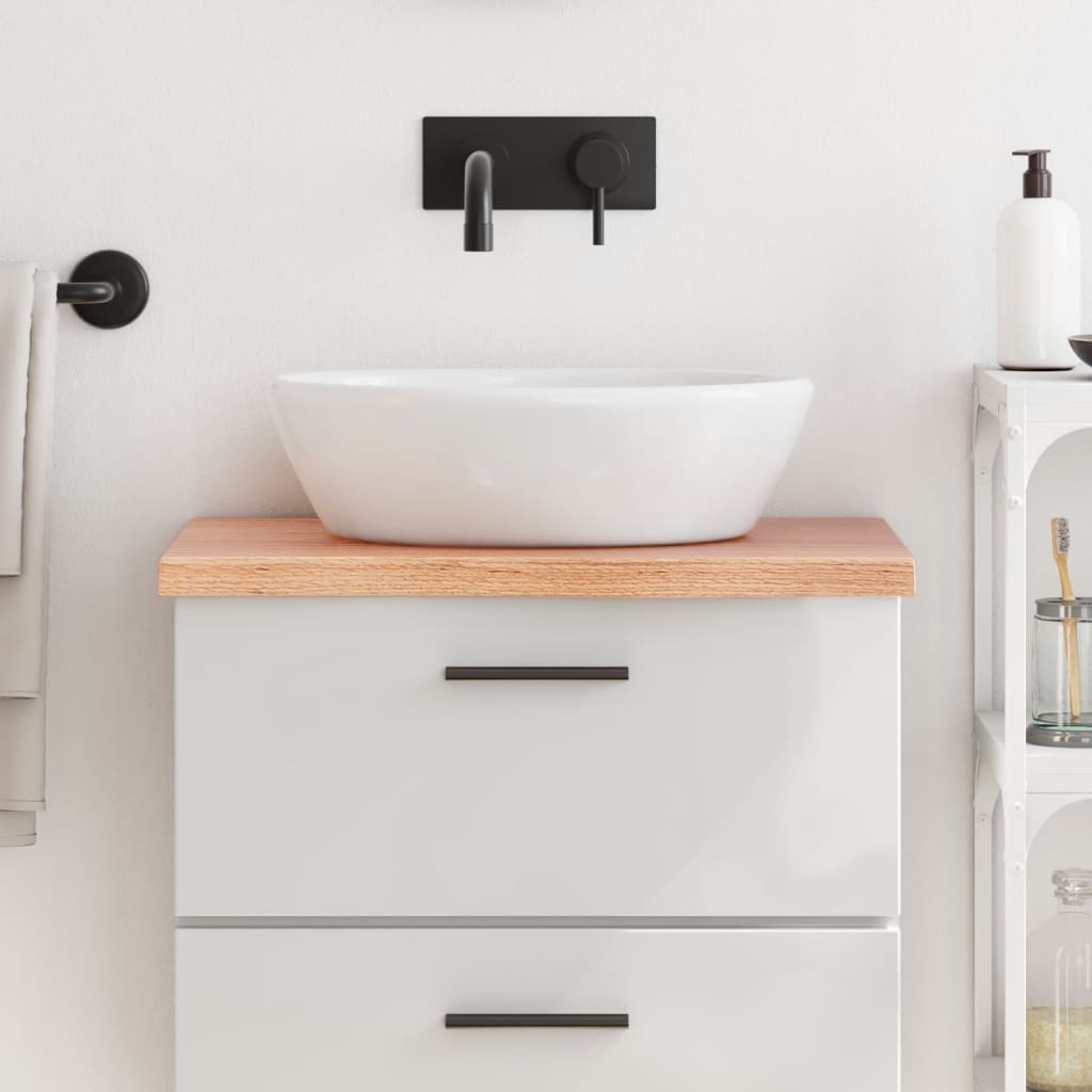 Encimera baño madera maciza tratada marrón claro 100x30x(2-4)cm