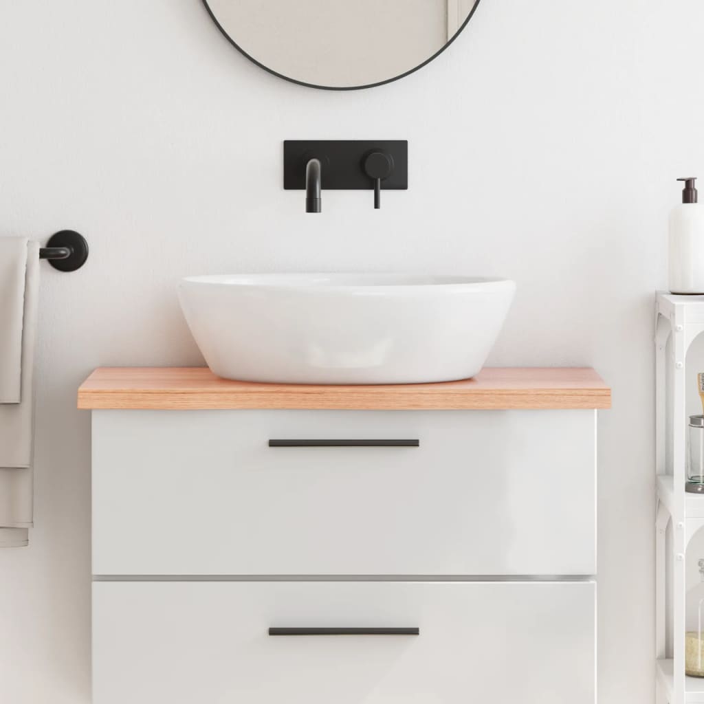 Encimera baño madera maciza tratada marrón claro 100x30x(2-4)cm