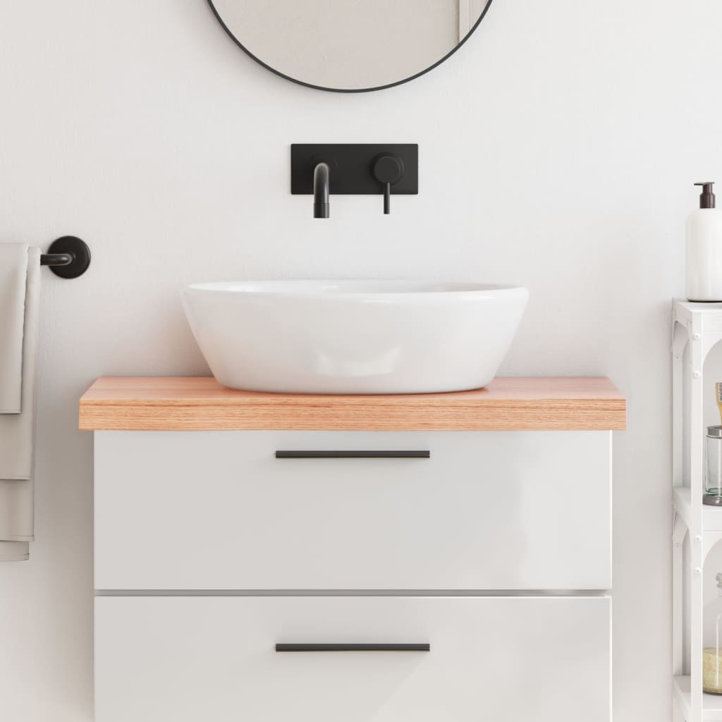 Encimera baño madera maciza tratada marrón claro 100x30x(2-4)cm