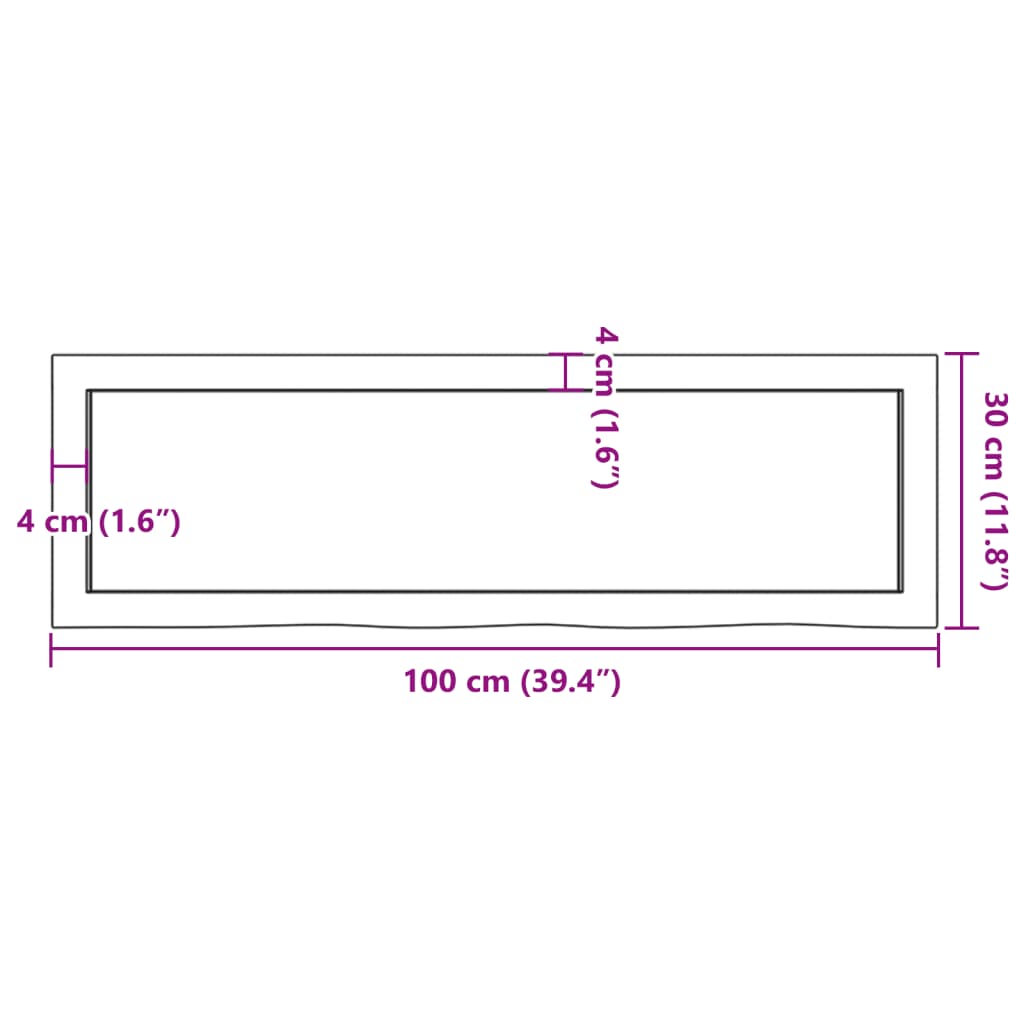 Encimera baño madera maciza tratada marrón claro 100x30x(2-4)cm