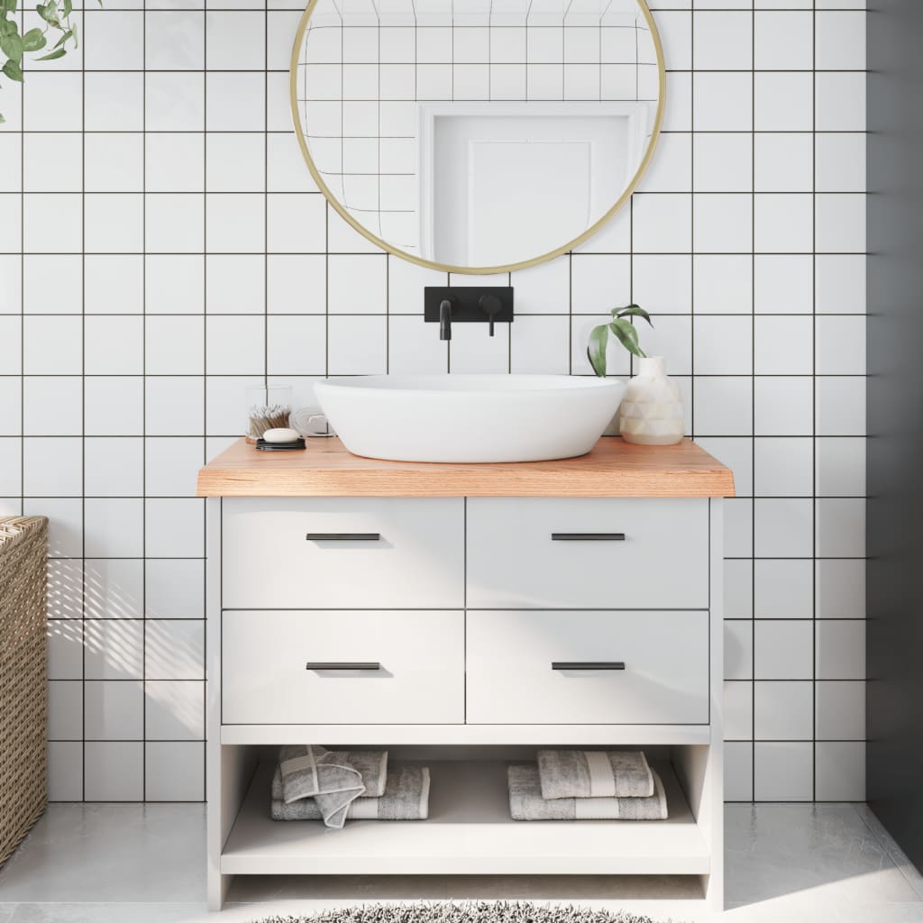 Encimera baño madera maciza tratada marrón claro 100x30x(2-4)cm