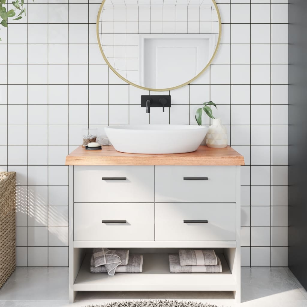Encimera baño madera maciza tratada marrón claro 100x30x(2-4)cm