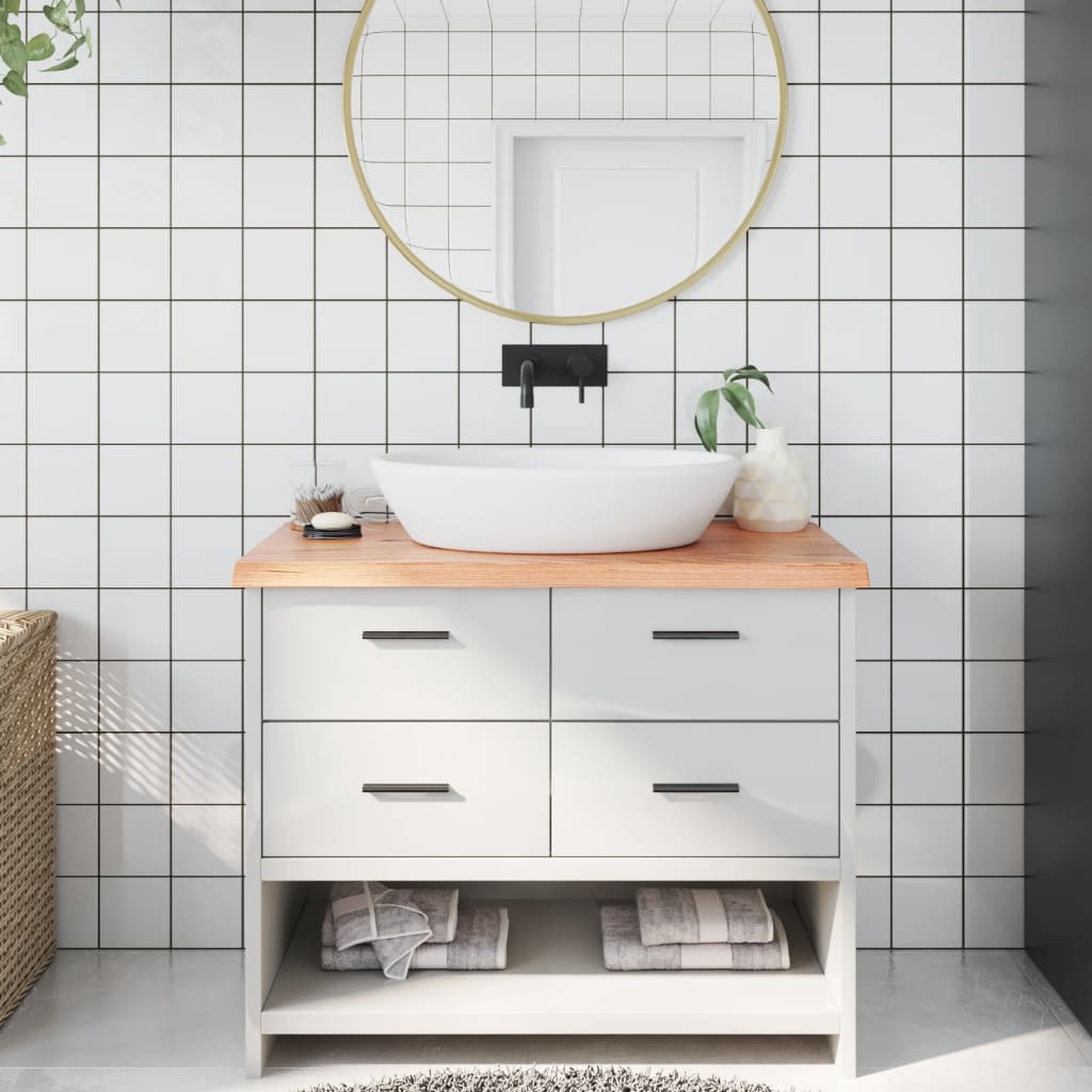 Encimera baño madera maciza tratada marrón claro 100x30x(2-4)cm