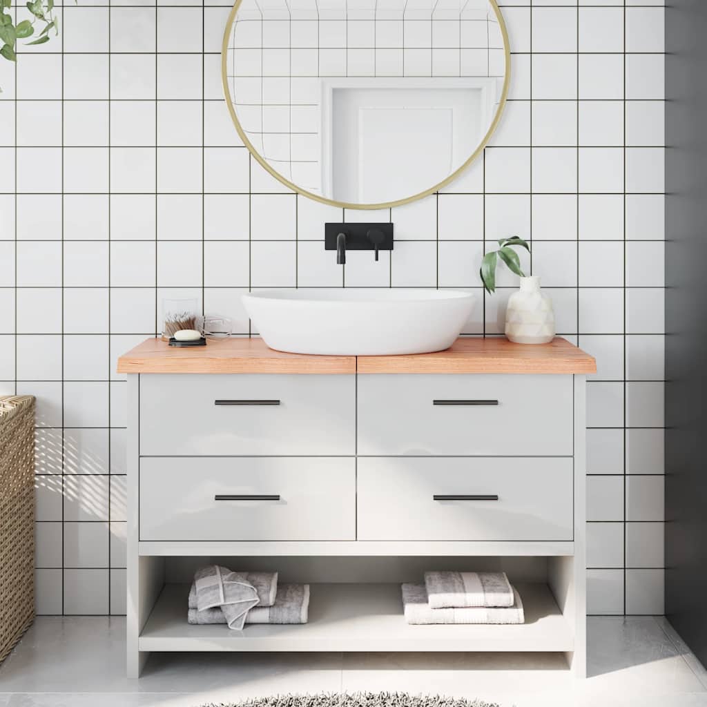 Encimera baño madera maciza tratada marrón claro 100x30x(2-4)cm