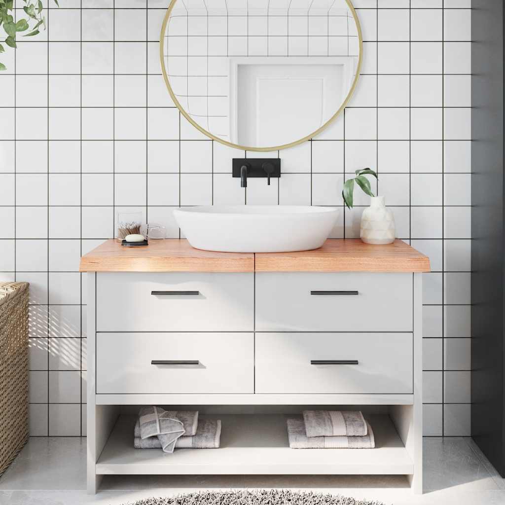 Encimera baño madera maciza tratada marrón claro 100x30x(2-4)cm