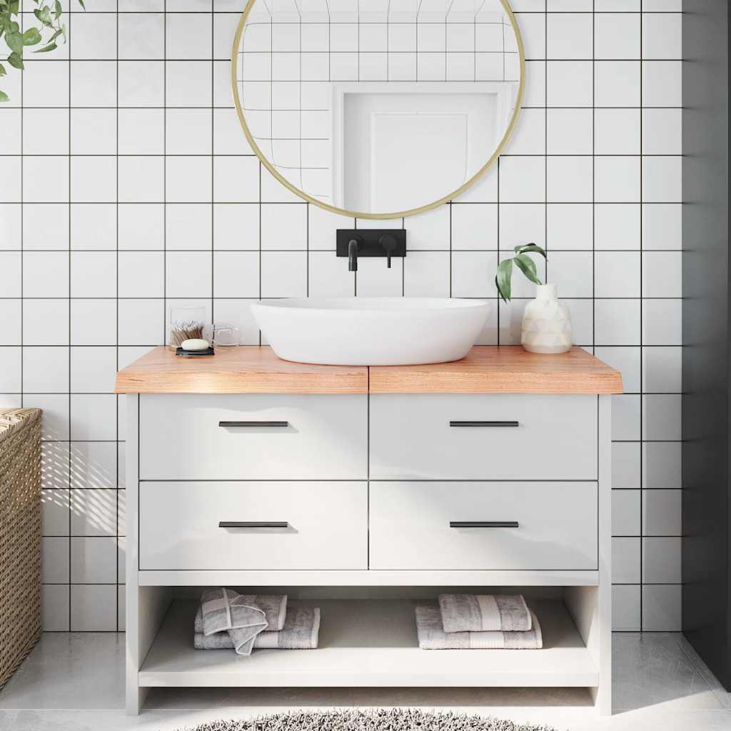Encimera baño madera maciza tratada marrón claro 100x30x(2-4)cm