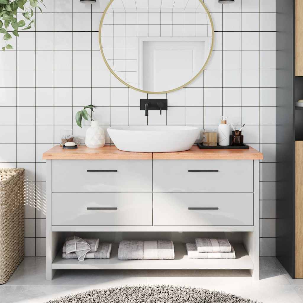 Encimera baño madera maciza tratada marrón claro 100x30x(2-4)cm