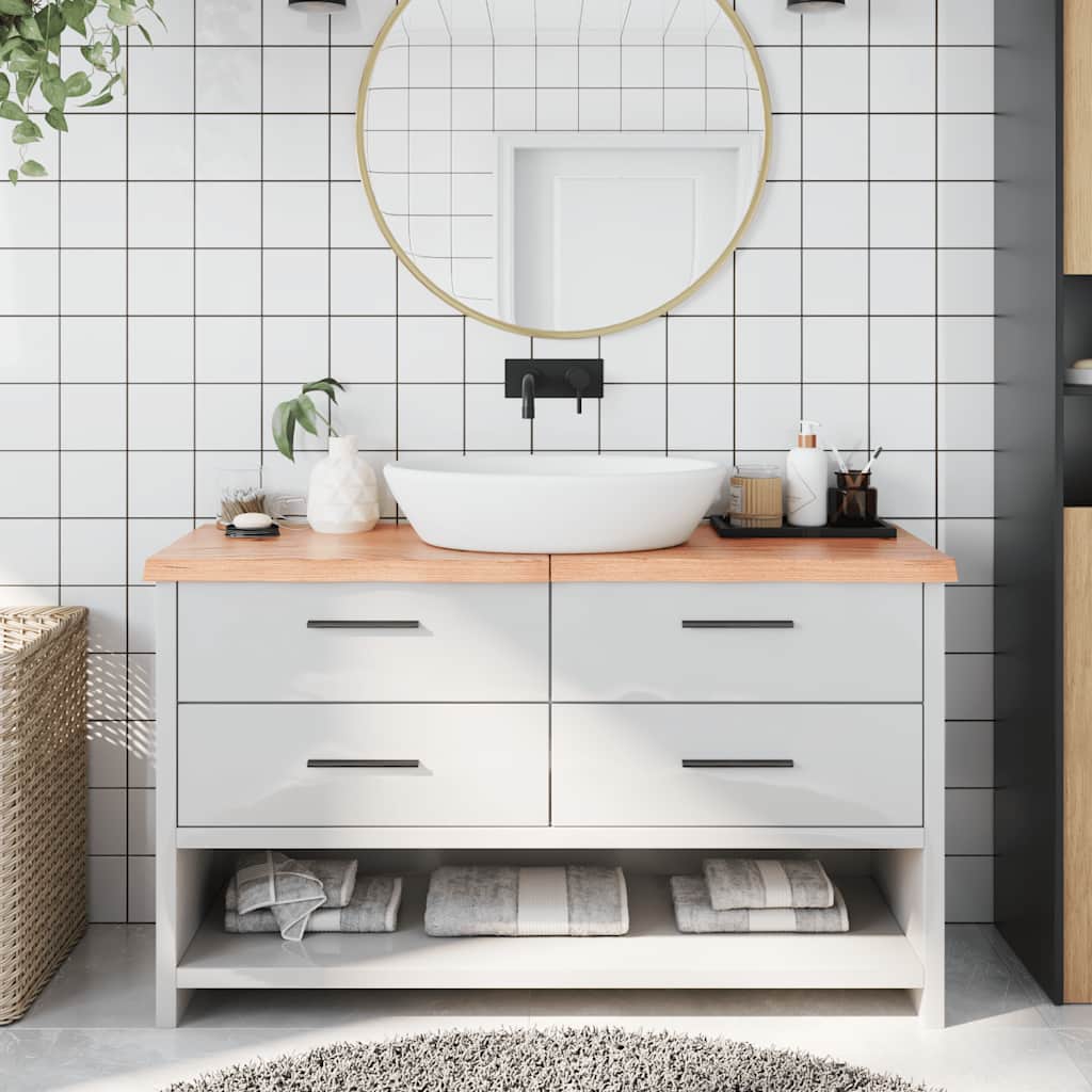 Encimera baño madera maciza tratada marrón claro 100x30x(2-4)cm