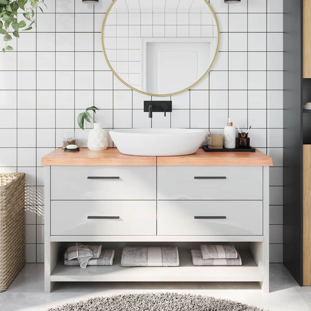 Encimera baño madera maciza tratada marrón claro 100x30x(2-4)cm