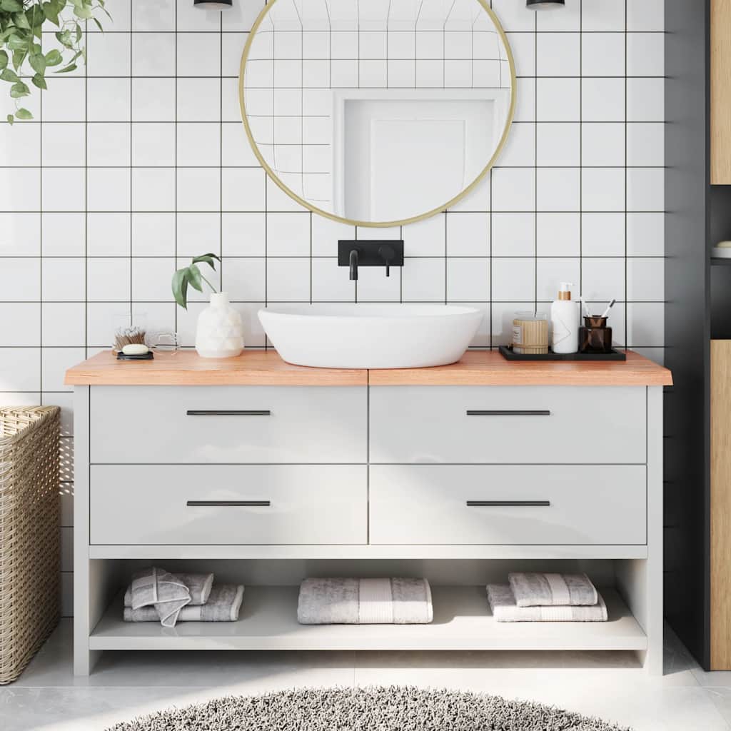 Encimera baño madera maciza tratada marrón claro 100x30x(2-4)cm