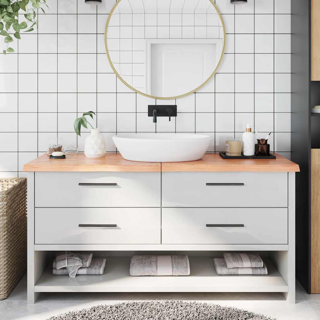 Encimera baño madera maciza tratada marrón claro 100x30x(2-4)cm