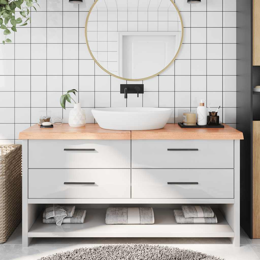 Encimera baño madera maciza tratada marrón claro 100x30x(2-4)cm