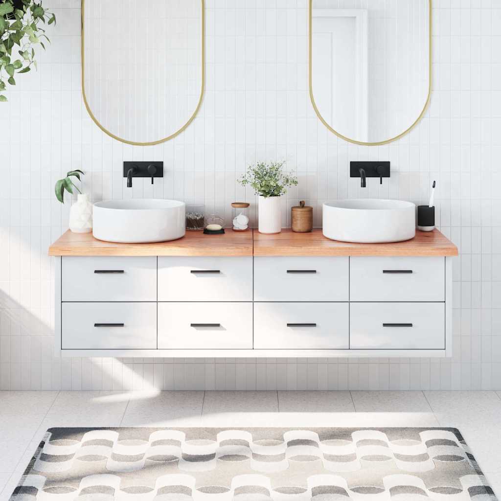 Encimera baño madera maciza tratada marrón claro 100x30x(2-4)cm