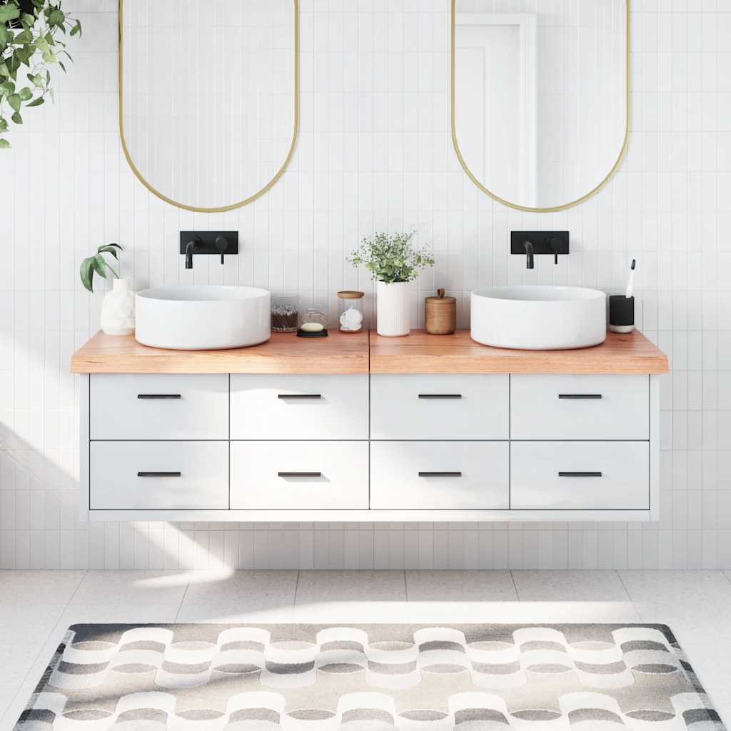 Encimera baño madera maciza tratada marrón claro 100x30x(2-4)cm