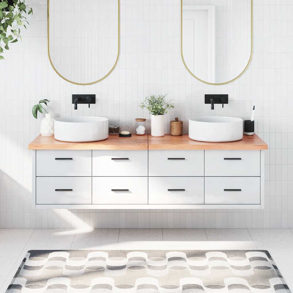 Encimera baño madera maciza tratada marrón claro 100x30x(2-4)cm