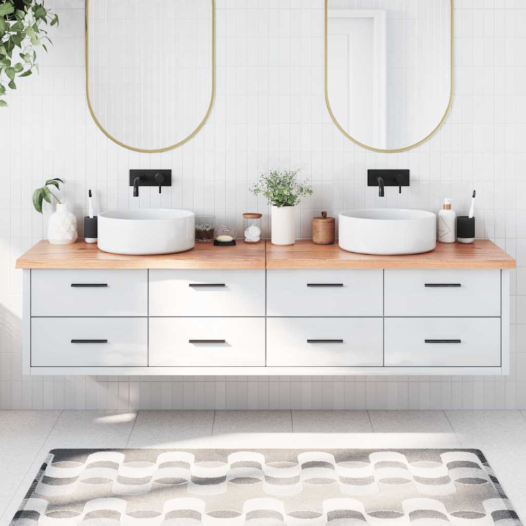 Encimera baño madera maciza tratada marrón claro 100x30x(2-4)cm