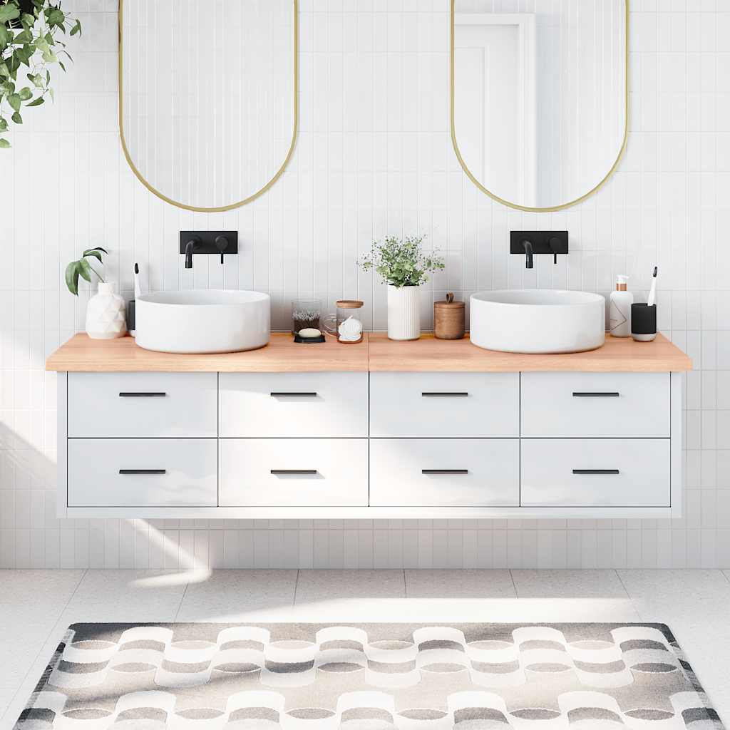 Encimera baño madera maciza tratada marrón claro 100x30x(2-4)cm