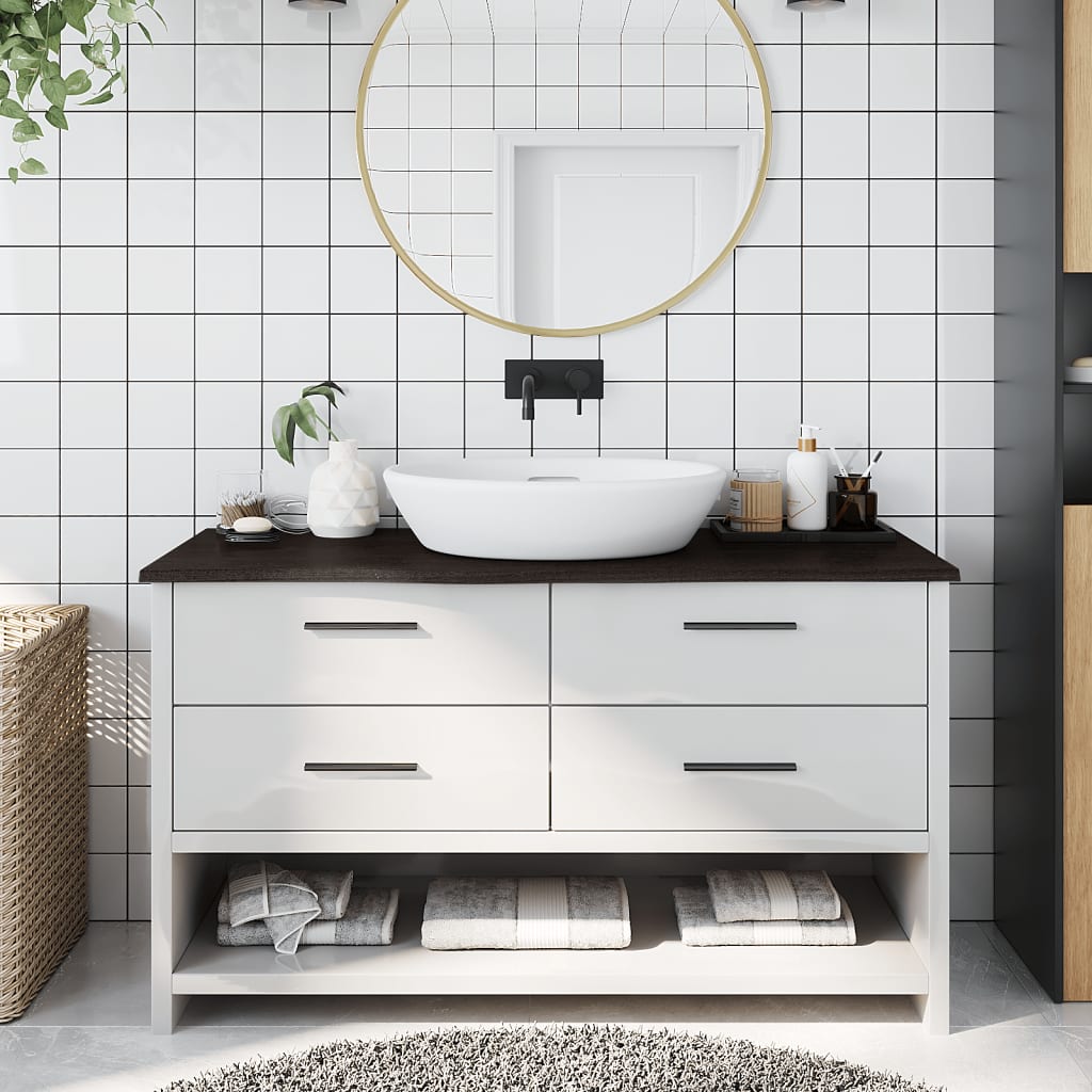 Encimera baño madera maciza tratada marrón claro 100x30x(2-4)cm