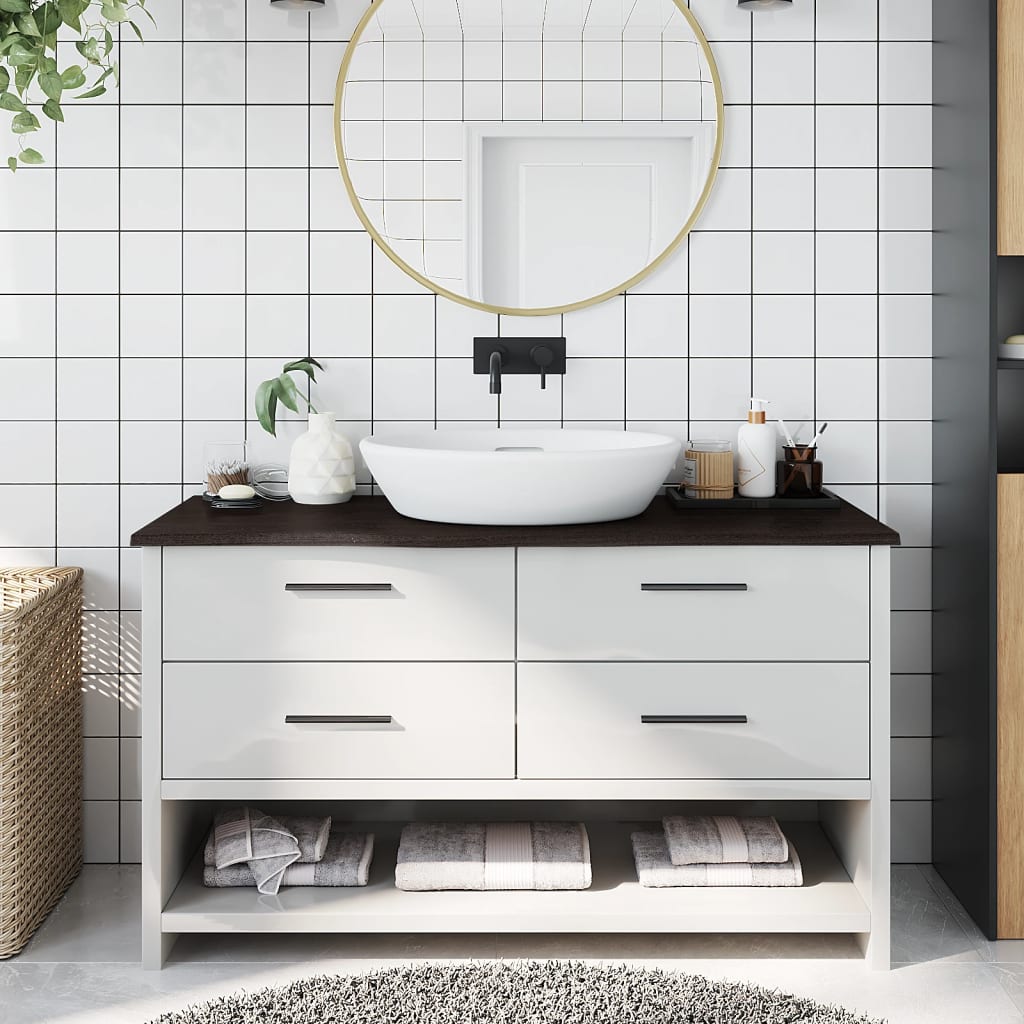 Encimera baño madera maciza tratada marrón claro 100x30x(2-4)cm