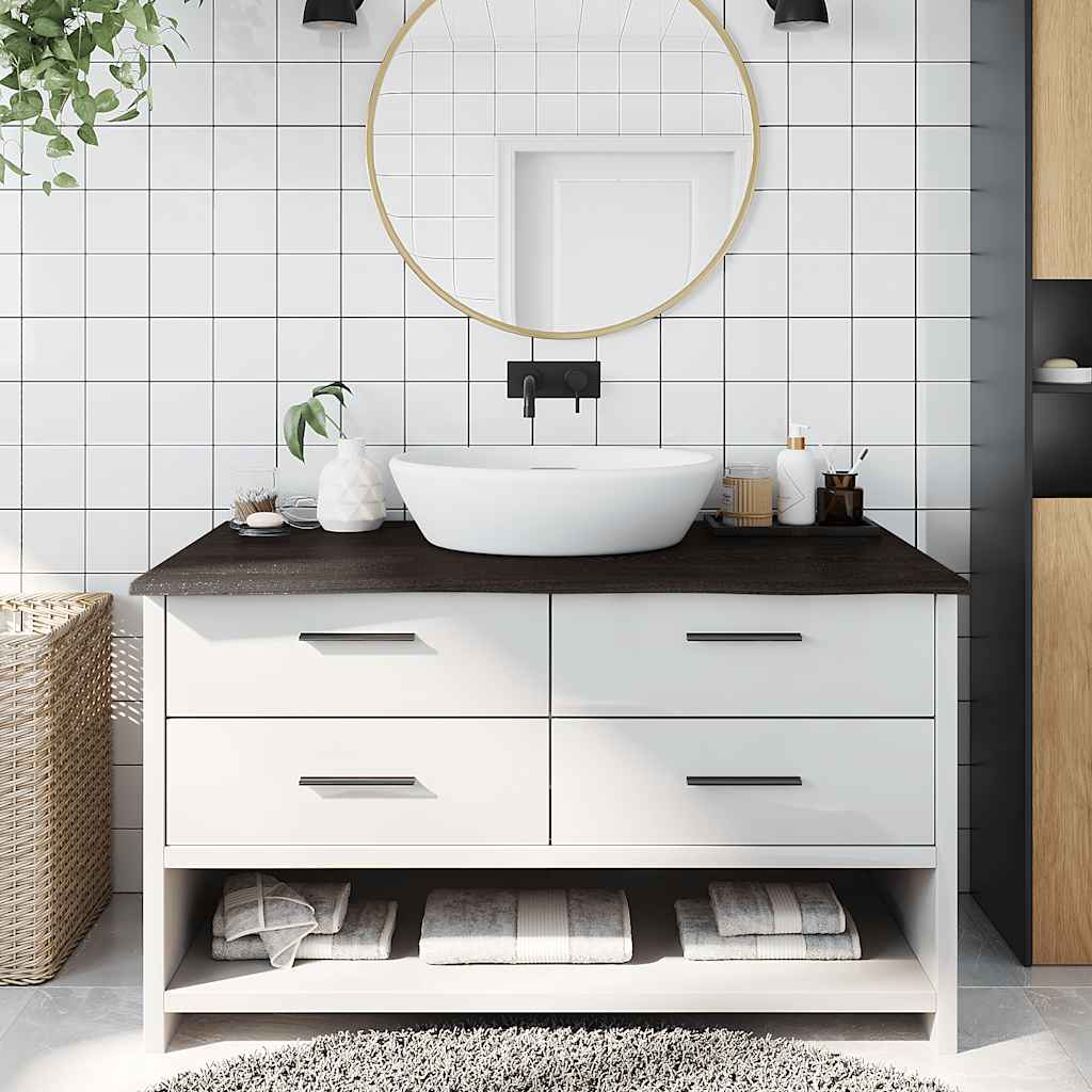Encimera baño madera maciza tratada marrón claro 100x30x(2-4)cm