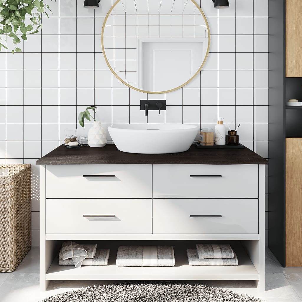 Encimera baño madera maciza tratada marrón claro 100x30x(2-4)cm