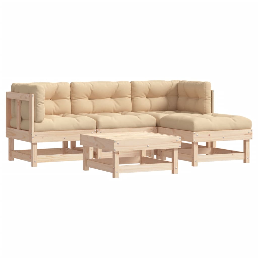 Juego de muebles de jardín 5 piezas y cojines madera maciza