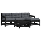 Juego de muebles de jardín 5 pzas y cojines madera maciza negro