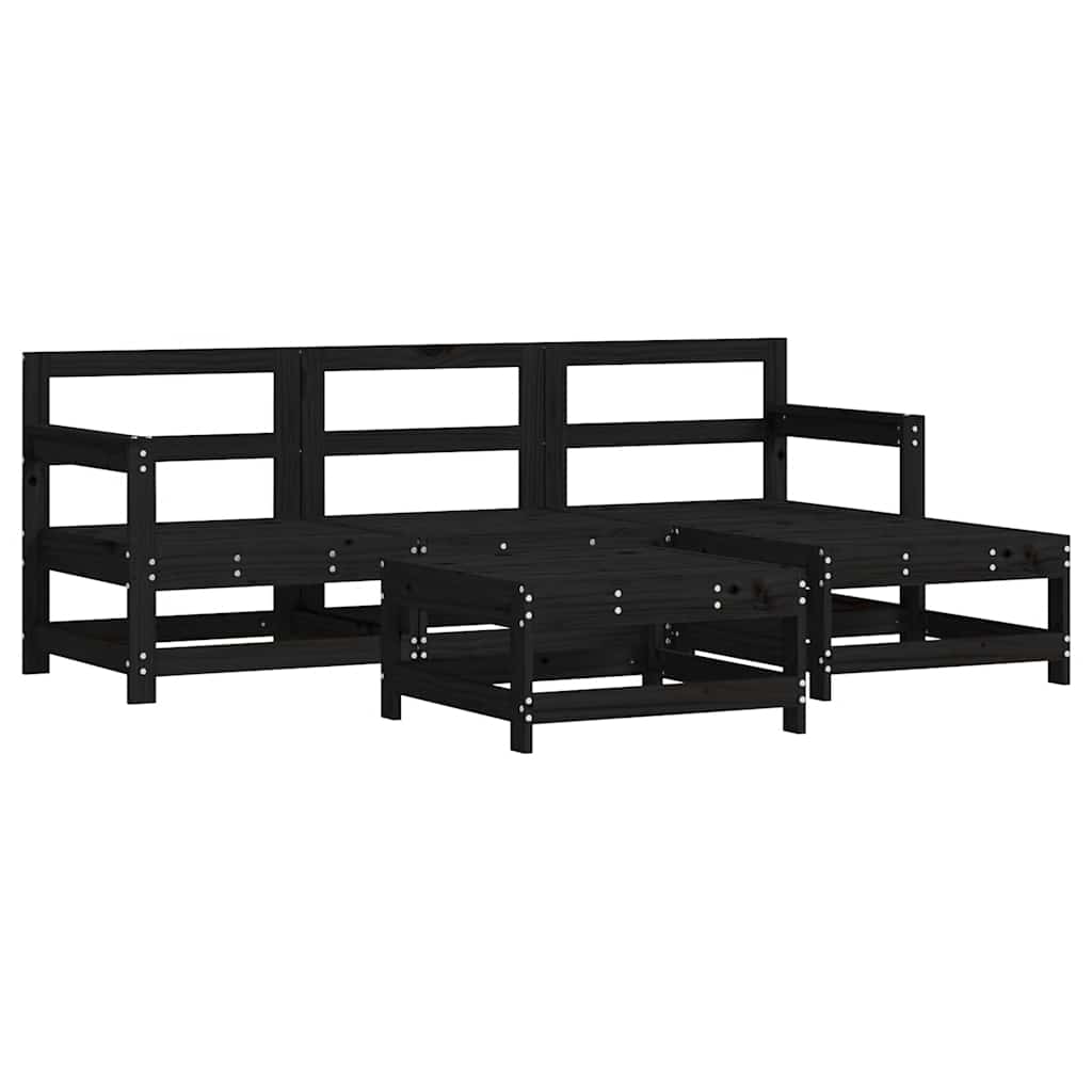 Juego de muebles de jardín 5 pzas y cojines madera maciza negro