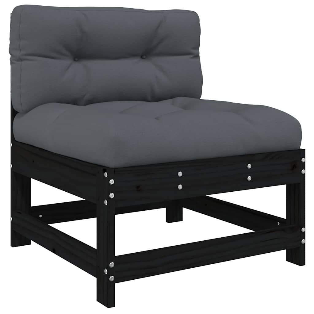 Juego de muebles de jardín 5 pzas y cojines madera maciza negro