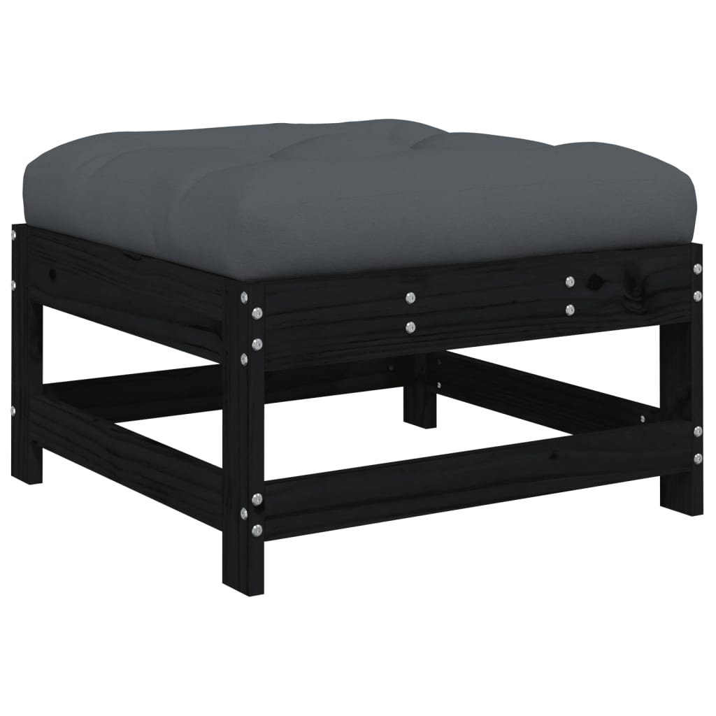 Juego de muebles de jardín 5 pzas y cojines madera maciza negro