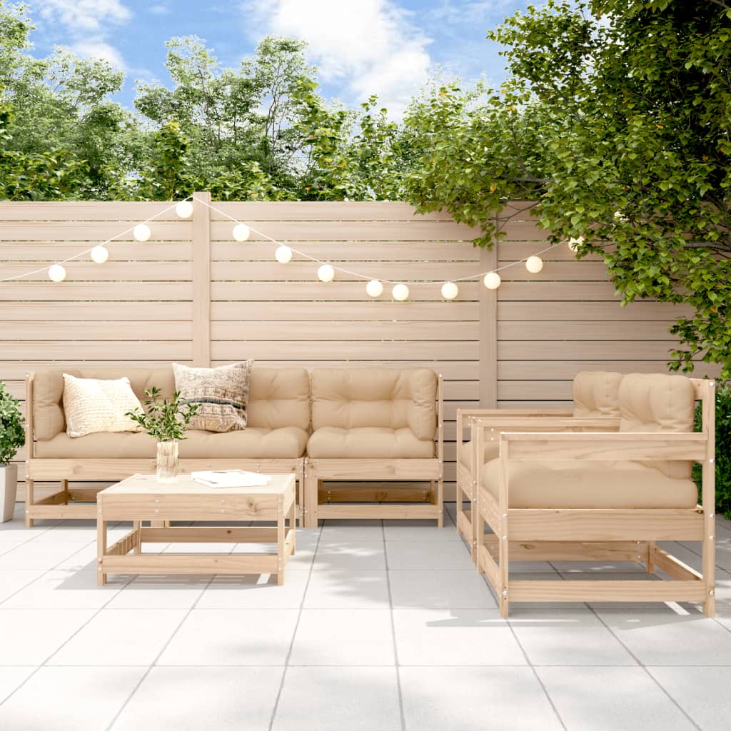 Juego de muebles de jardín 6 piezas y cojines madera maciza