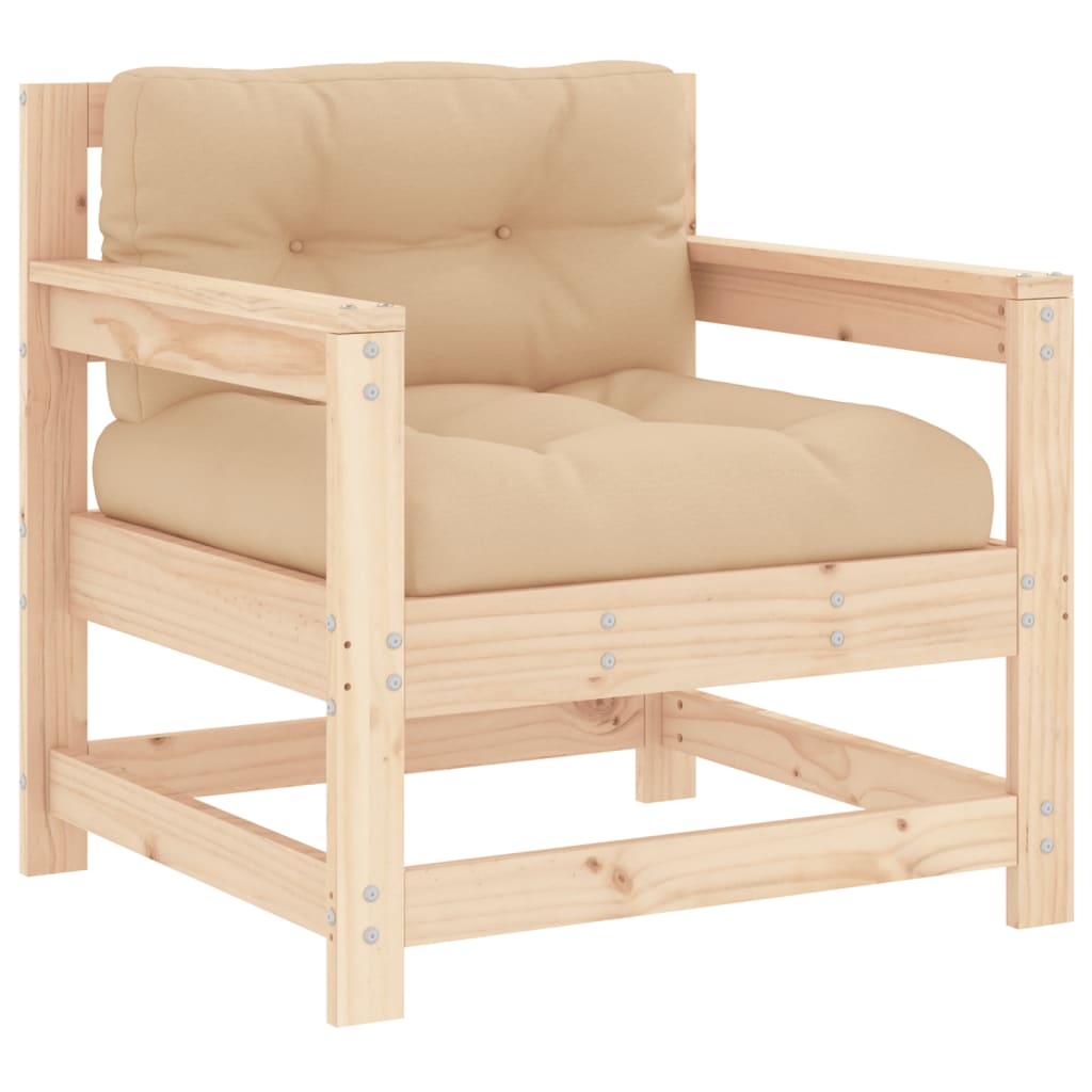 Juego de muebles de jardín 7 piezas y cojines madera maciza