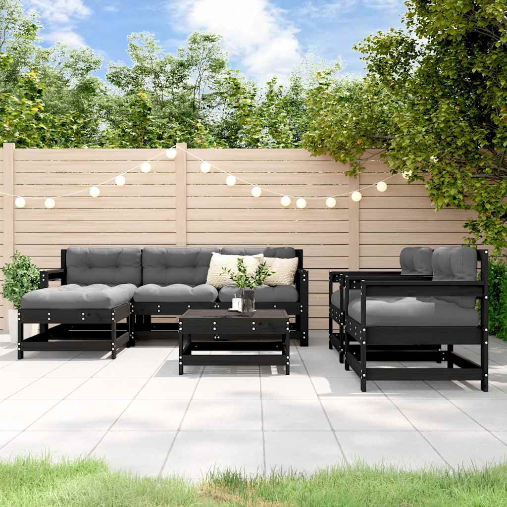 Conjunto de móveis de jardim 7 peças e almofadas madeira maciça cinzenta