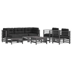 Juego de muebles de jardín 7 pzas y cojines madera maciza gris