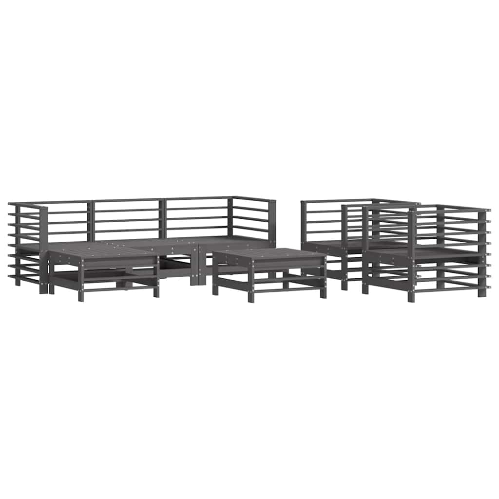 Juego de muebles de jardín 7 pzas y cojines madera maciza gris