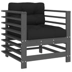 Juego de muebles de jardín 7 pzas y cojines madera maciza gris