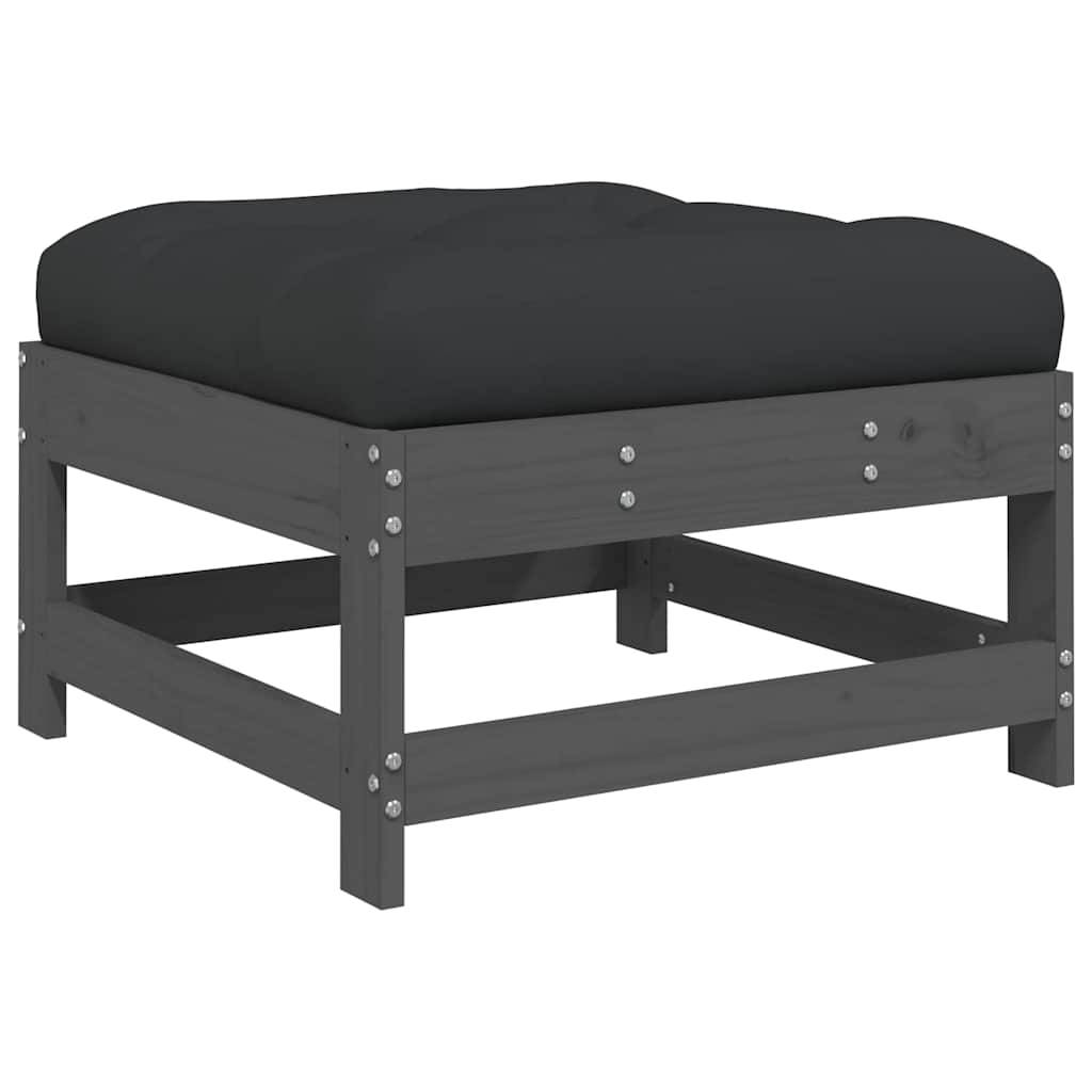 Juego de muebles de jardín 7 pzas y cojines madera maciza gris