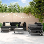 Juego de muebles de jardín 7 pzas y cojines madera maciza gris