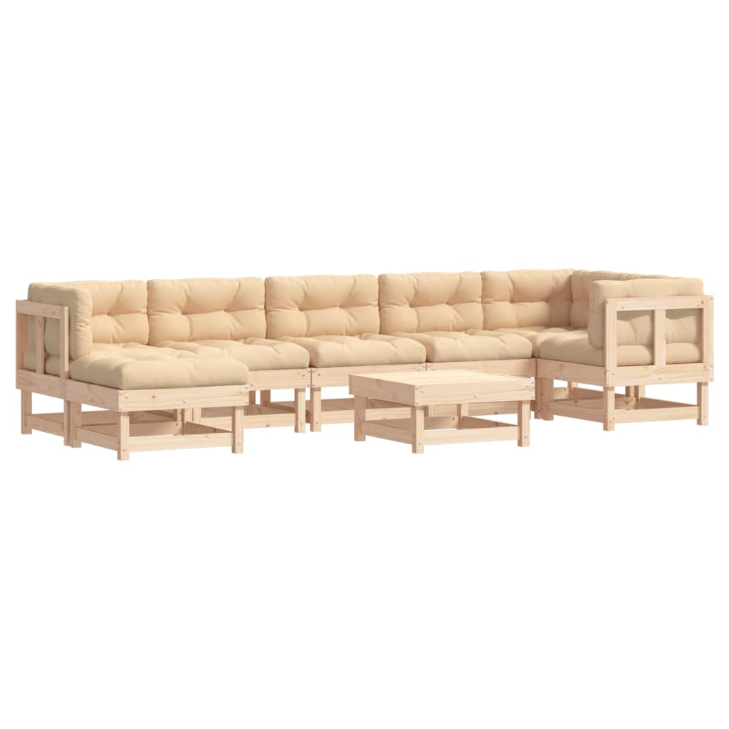 Juego de muebles de jardín 8 pzas y cojines madera maciza