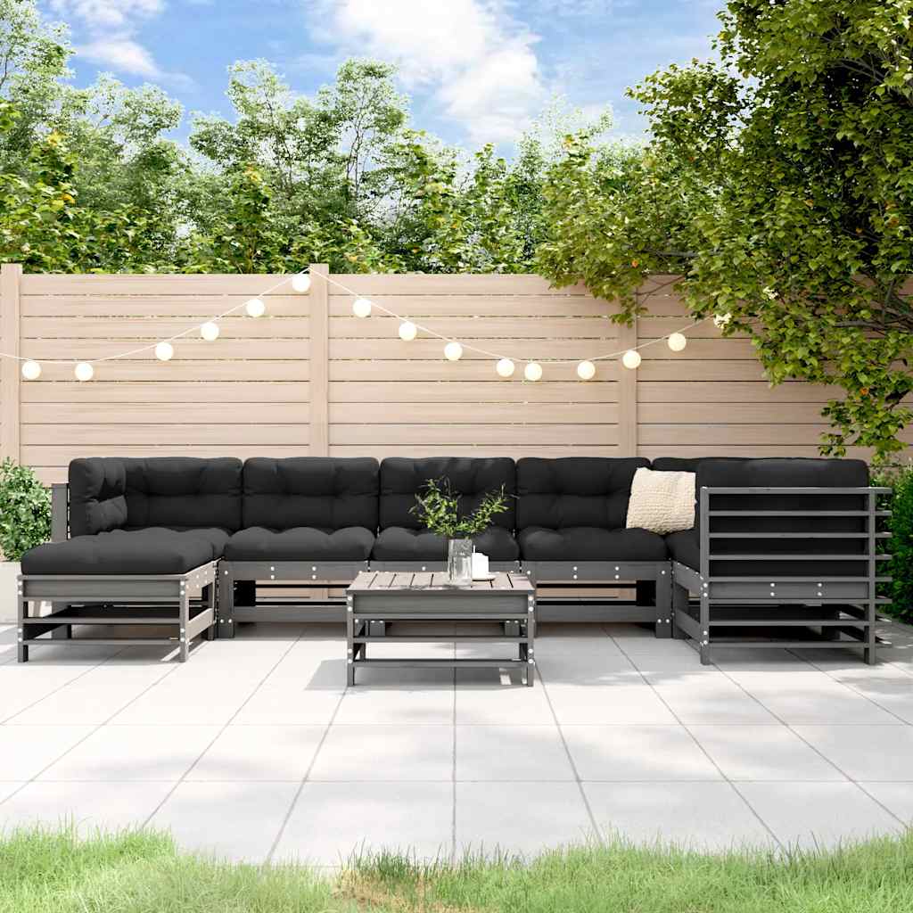 Juego de muebles de jardín 8 pzas y cojines madera maciza