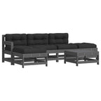 Juego de muebles de jardín 6 pzas y cojines madera maciza gris