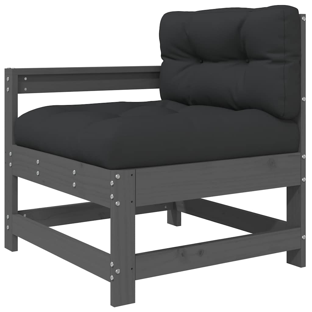 Juego de muebles de jardín 6 pzas y cojines madera maciza gris